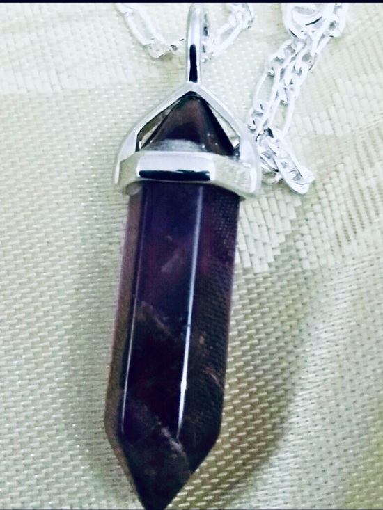 Exclusively Fancy Jewelry - Silver Necklace .925 With Healing Real Amethyst  Hexagon Crystal Gemstone NWT